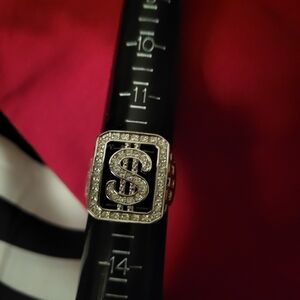 Men's Silvertone $ Money Sign Faux Diamonds Ring